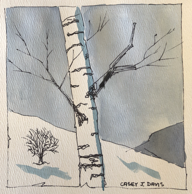 birch tree in winter watercolor